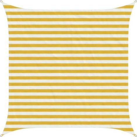 Voile d'ombrage à rayures jaunes et blanches, 2,5 x 2,5 mètres, en polyéthylène haute densité. (1/5)