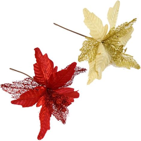 MAURY'S STELLA DI NATALE LUX DA 30 CM CON FINITURA VELVET E FOGLIE BRILLANTINATE IN COLORE ASSORTITO (1/2)