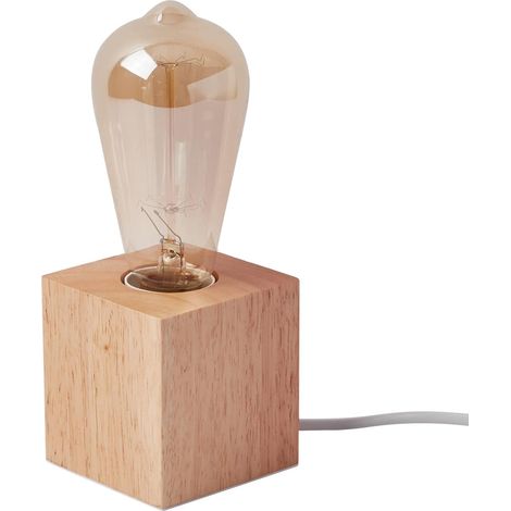 Kleine Tischlampe, Nachttischlampe mit quadratischem Holzsockel, Nachttischlampe, E27, 60 W, perfekt für Schlafzimmer, Wohnzimmer oder Büro (Glühbirne nicht im Lieferumfang enthalten) (1/5)