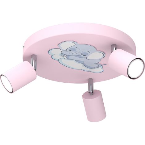 Plafonnier Luminex Fun 3 spots éléphant rose rond GU10