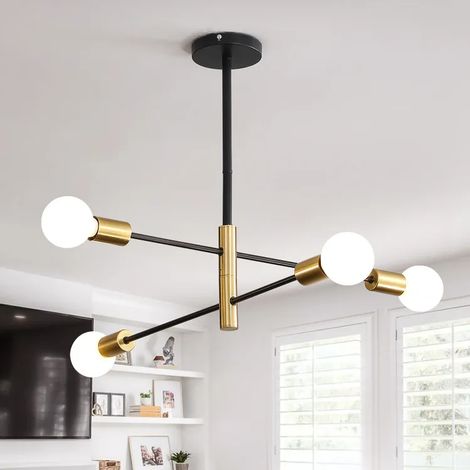 Lustre Spoutnik moderne, suspension vintage 4 lumières, plafonnier industriel rétro, lustre noir et doré, 3 températures de couleur (avec ampoules) (1/5)
