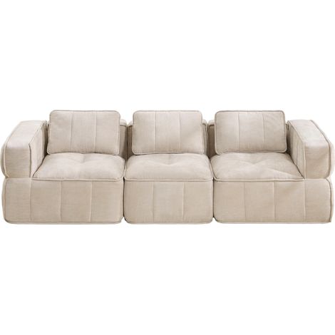 Sofá modular de 3 plazas de poliéster beige, espuma 32D, sin montaje (1/5)