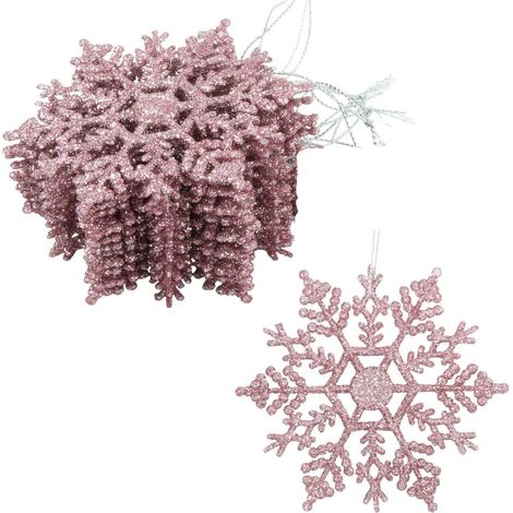 Copos de nieve rosas brillantes (12 cm) - Árbol de Navidad  Copos de nieve para fiestas y ocasiones especiales, 12 unidades por paquete
