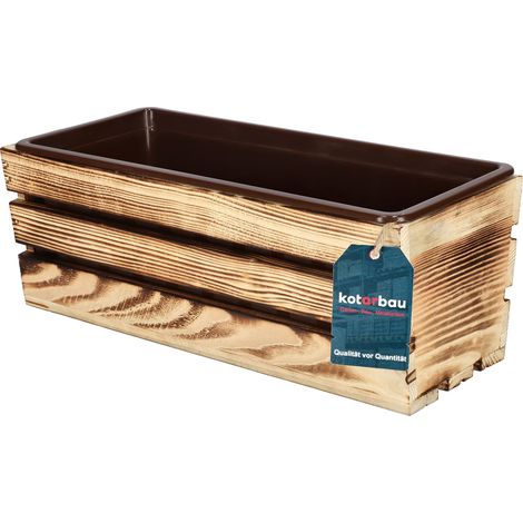 KOTARBAU® Jardiniere Extérieur - Bois - 40 x 18 x 15 cm - Rustique - Bac à Fleurs - Jardiniere Rectangulaire - avec Insert Plastique - pour Terrasse - Jardin - Décoration Extérieure (1/5)