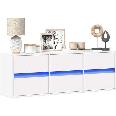 vidaXL Meuble TV mural avec lumières LED blanc 130x31x45 cm (1/5)