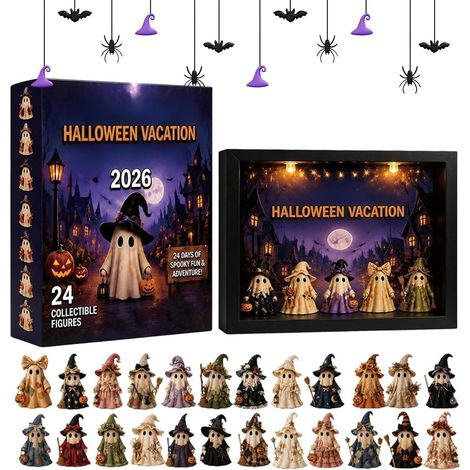 Compte à rebours Halloween 2026 24 jours figurines fantômes lumineuses  Boîte calendrier de l'Avent Halloween amusante pour Ados Adultes Vacances Fête Anniversaire Festival (1/5)