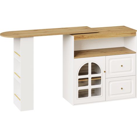 Credenza rotante estensibile 204 cm in MDF bianco con 2 cassetti e porta in vetro ad arco (1/5)