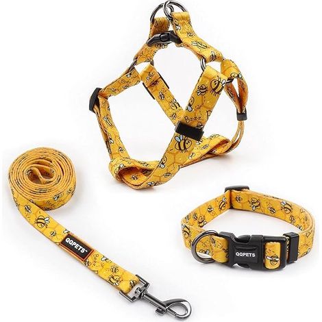 Filiyano-Ensemble harnais, collier et laisse pour chien, anti-traction, réglable, avec clip dorsal et base licol, couleur abeille jaune haute (1/5)