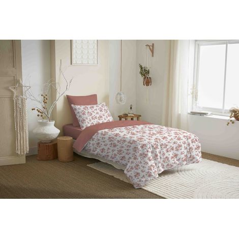 Pack complet housse de couette réversible "Vanessa" 4 pièces pour lit 90 x 190 Eloise Abricot