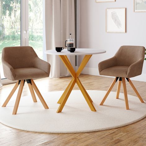 Lote de 2 sillones giratorios de comedor y mesa JANY de pana color topo
