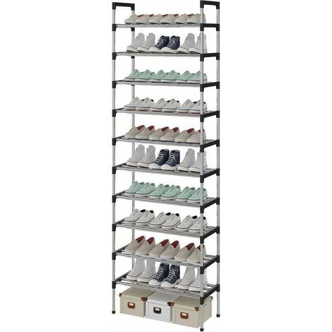 Étagère à Chaussures à 10 Niveaux, Range-Chaussure, Porte-Chaussure, Conception très Robuste,pour 30 Paires de Chaussures, 56 x 30 x 170 cm, pour entrée, Chambre à Coucher (Argent) (1/4)