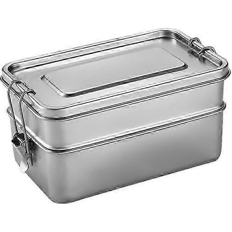 Boîte à lunch en acier inoxydable à double compartiment, type bento, pour étudiants, avec fermeture anti-fuite. (1/5)