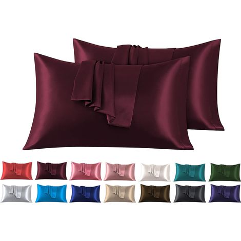 Taies Oreiller Satin 40 x 80 cm Lot de 2, Taies Oreiller Satin Rouge 2, Satinées Housse d'oreiller Doux Prend Soin de Votre Peau et Antichute de Cheveux (1/5)