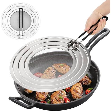 Spritzschutz passend für Bratpfanne – Spritzschutz mit Griff – 30 cm großer, faltbarer Deckel aus Edelstahlgewebe, geeignet zum Kochen (1/5)