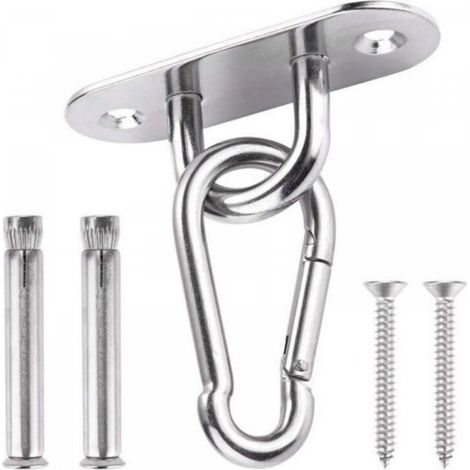 Crochet de Plafond Avec de Mousqueton Inox, Fixation Hamac Inox Convient pour Plafond Béton/ Bois, Crochet Articulé Parfait pour Hamac Chaise (1/3)