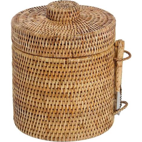 Seau à glace en rotin avec pince élégant pour service raffiné - Rotin naturel tressé marron clair (1/5)