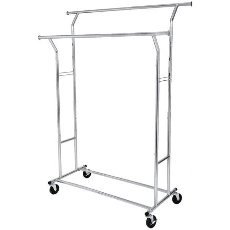 Portant à vêtements tringle réglable à roulettes en acier inox charge max. 25 kg