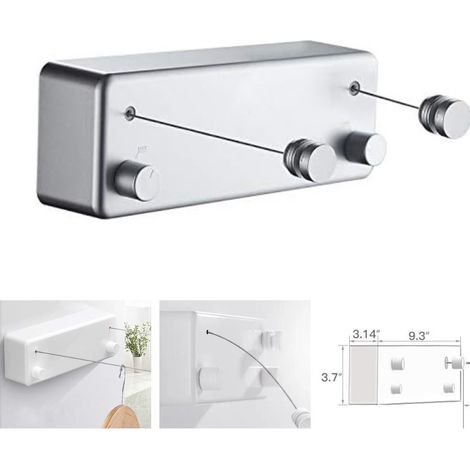 Tendedero retráctil en forma de T para uso en interiores y exteriores, 2 tendederos de acero inoxidable de 4,2 m (13,8 pies), sin necesidad de taladrar, para montaje en pared - Azul grisáceo