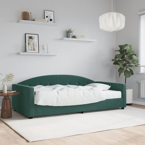 vidaXL Divano Letto con Materasso Verde Scuro 100x200 cm in Velluto (1/5)