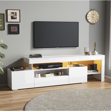 Mueble tv salón con LED y almacenaje blanco HAVRYA (1/5)