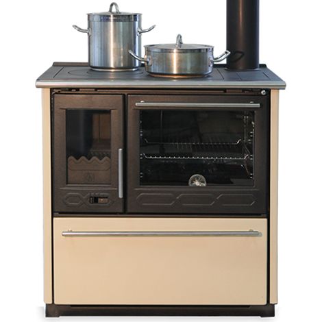Holzherd PLAMEN 850 GLAS 11 kW – Gusseisen Küchenofen mit Backofen und Sichtfenster, Schwarz (1/3)