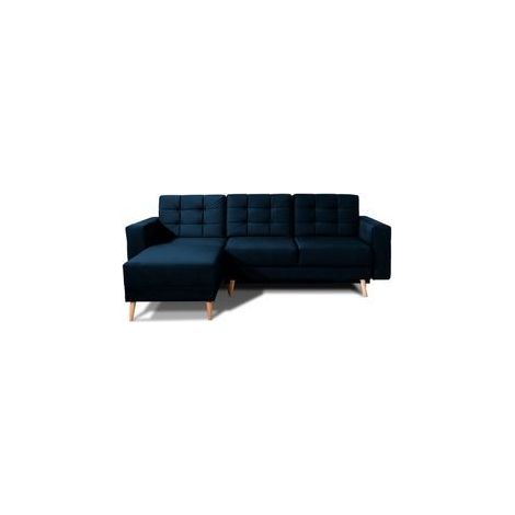 Canapé d'angle convertible et réversible velours ANSKA - Pieds bois naturel-Bleu nuit (1/5)