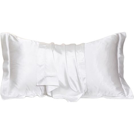 TuseRxln Taies d'oreiller – Taie d'oreiller en satin – Fabriquée en fibre de polyester et surface lisse pour un sommeil confortable – 1 pièce – Pour peaux sensibles + Blanc (1/5)