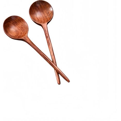 Lot de 2 louches à soupe en bois avec long manche pour remuer goûter et retourner les aliments dimensions 27 x 7,5 cm couleur marron (1/5)
