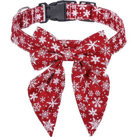 Collier Chien - Motif Flocon De Neige - Rouge Noël - Boucle De Sécurité - Réglable - 1 Pièce (1/5)