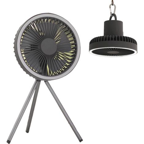 Ventilateur de bureau portable avec lampe trépied 10000mAh rechargeable refroidissement d'air camping extérieur ventilateur de plafond lumineux pour voyage tente bureau randonnée (1/5)