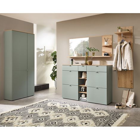 Flurgarderobe 4-teilig grün matt mit Eiche BLISS-36 (1/5)
