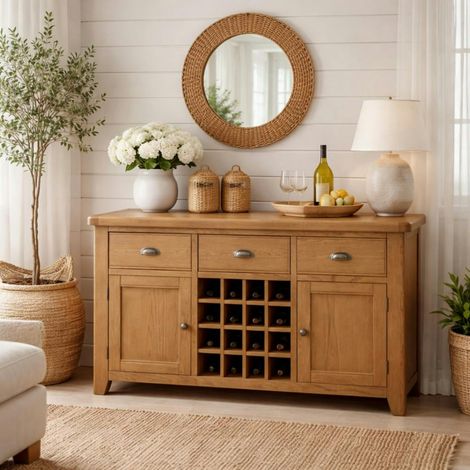 Buffet chêne campagne chic avec casier bouteilles VALMONT