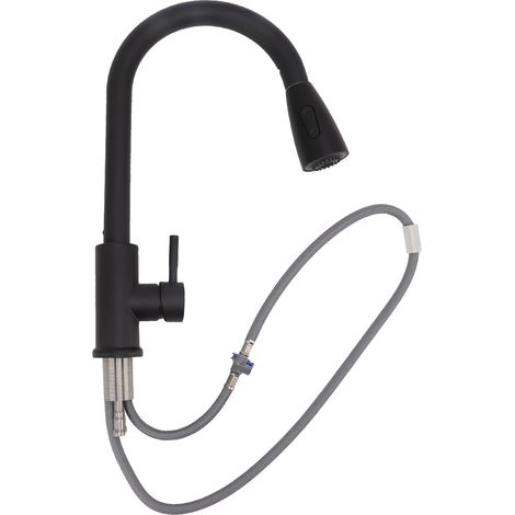 Robinet extractible en acier inoxydable, robinet universel pour évier de cuisine, chasse d'eau à 360 degrés, noir (1/5)