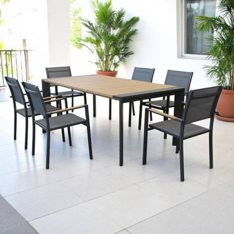 Tavolo allungabile in alluminio con piano effetto legno 150/200x100xH75 cm
