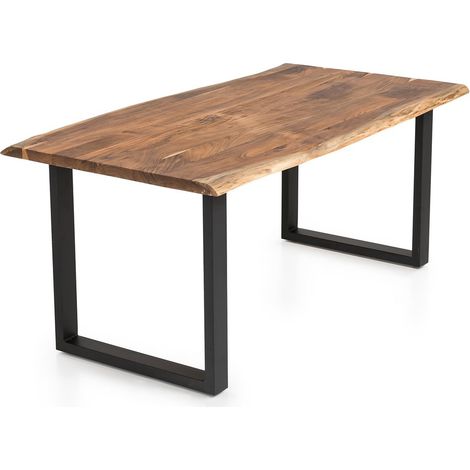 Table de salle à manger en acacia massif et métal noir 180 x 90 cm pour 6 personnes - PANGIVO (1/5)