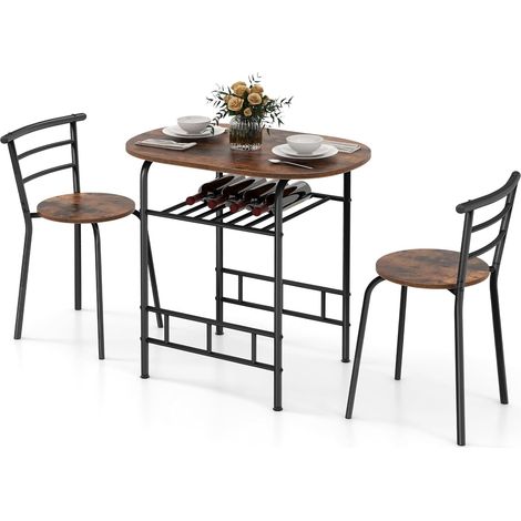 Costway – Ensemble table et chaises 2 places – Table ronde 80x53cm avec casier à vin – Panneaux MDF et métal – Design compact pour petits espaces (1/5)