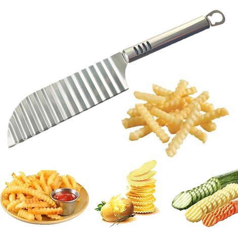1 Pièce Coupe-Frites Ondulé, Lame Épaissie Acier Inoxydable, Couvercle Protection, Découpeur Légumes Fruits Cuisine (1/5)