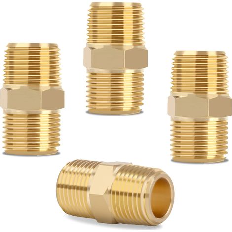 3/8 NPT x 3/8 NPT solid brass hexagonal connector, solid brass tube connector, equal-end connector, 4-piece set
