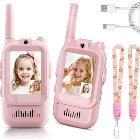 Rechargeable portable video intercoms (set of two), HD camera, voice changer, pink. (1/5)