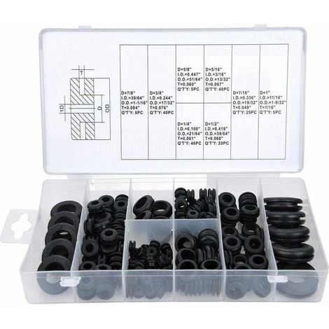 Kabeldurchführungen, Gummitüllen, Gummitüllen-Set für Drähte, Stecker und Kabel, 180 Stück (1/4)