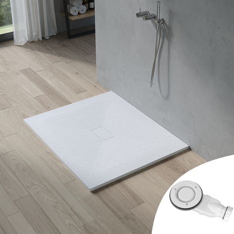 Duschwanne weiß Brausewanne mit Ablaufgarnitur Steinoptik Antirutsch, Sheet-Molding-Compound(SMC), 7. 120x100 cm, Ablaufloch ∅ 90 mm (1/5)
