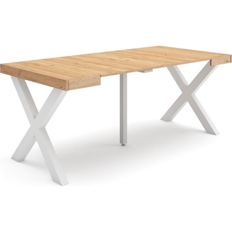 Table Console Extensible Console Meuble 180 pour 8 Personnes Pieds Bois Massif Style Moderne Chêne (1/5)