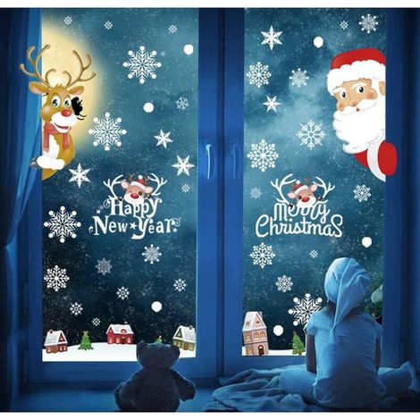 Décoration de fenêtre de Noël, 185 images de fenêtre de Noël Décoration de fenêtre autocollante Décoration de flocons de neige en PVC