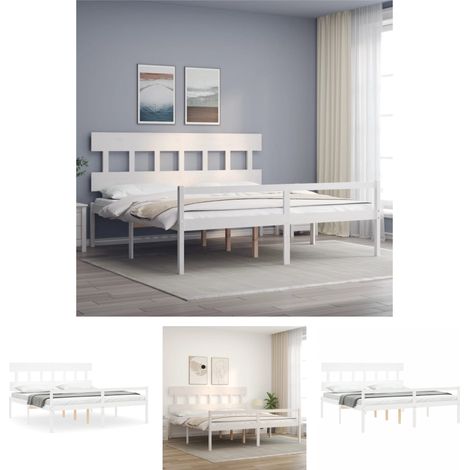 Holz-Bett - vidaXL Seniorenbett mit Kopfteil 200x200 cm Weiß Massivholz - Kopfteil-Bett (1/5)