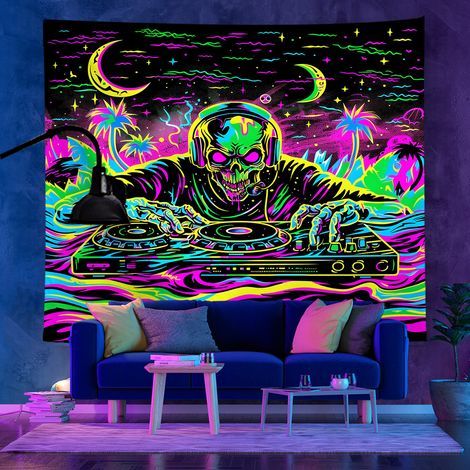 Tapisserie fluorescente UV de style tendance, décoration murale, tapisserie d'Halloween, 73 x 95 cm