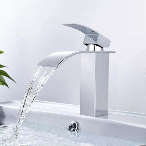 Rubinetto per lavabo a cascata, rubinetto da bagno in ottone, miscelatore per lavabo con ampia bocca d'acqua, attacco per acqua calda e fredda DBWF01BT (1/4)
