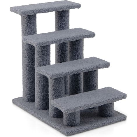 Escalier pour chat gris en panneaux de particules avec 4 marches en tissu et 8 griffoirs pour maison, salon et chambre (1/5)