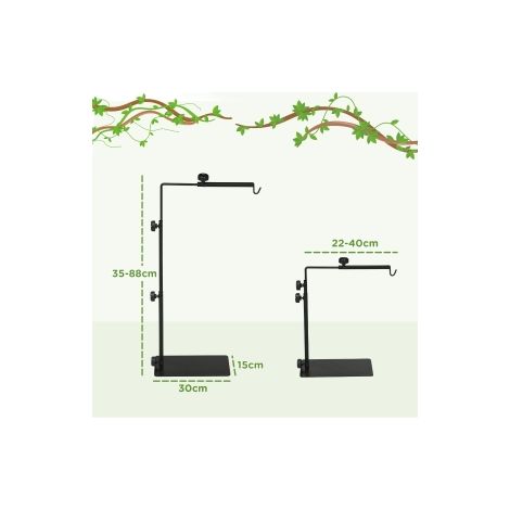 Support noir pour lampe chauffante de terrarium, hauteur réglable jusqu à 95 cm, base 40 x 15 cm, pour reptiles et amphibiens (1/5)