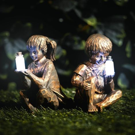 Boy and Girl Figurines Fairy Solar Light Firefly Jar Solar Powered Garden Ornament Resin Garden Decor Gardens Funny Novelty Gift Fairy Outdoor Gardens Patio Decor (1/5)