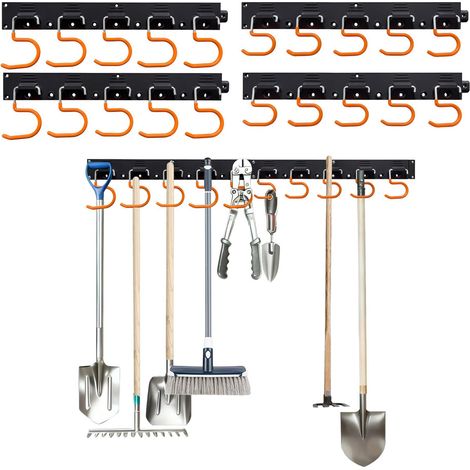 Support mural pour outils de jardin, idéal pour garage et atelier.